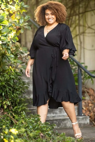 Image of Gabrielle Short Sleeve Wrap Midi Dress. Black. Dani Marie the Label.
