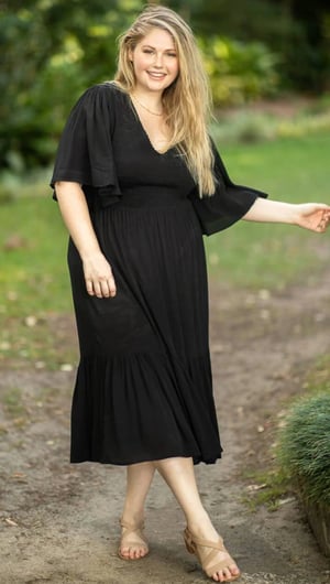 Image of Cleo Short Sleeve Midi Dress. Black. Dani Marie the Label.