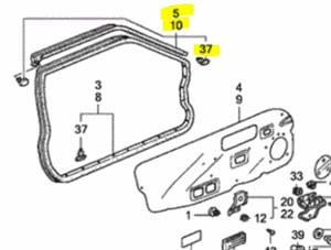 Image of For Honda CRX 1989-1991 Front Door Sub Seals Set New 72325-SH2-A21 72365-SH2-A21