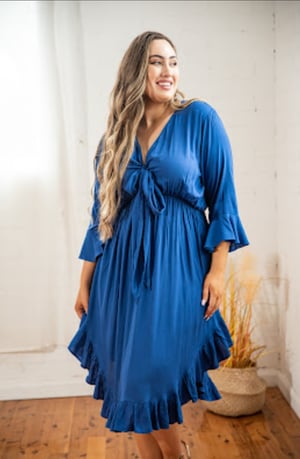 Image of Arielle Tie Front Midi Dress. Cobolt. Dani Marie the Label.