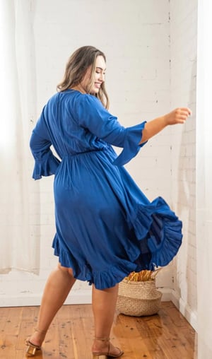 Image of Arielle Tie Front Midi Dress. Cobolt. Dani Marie the Label.