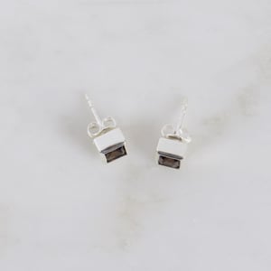 Image of Smokey Quartz french cut silver stud earrings