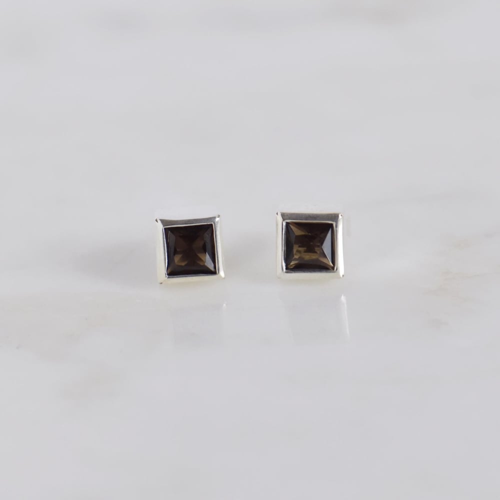 Image of Smokey Quartz french cut silver stud earrings