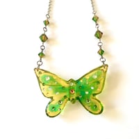 Image 1 of Green/Yellow Ombre Butterfly Resin Pendant