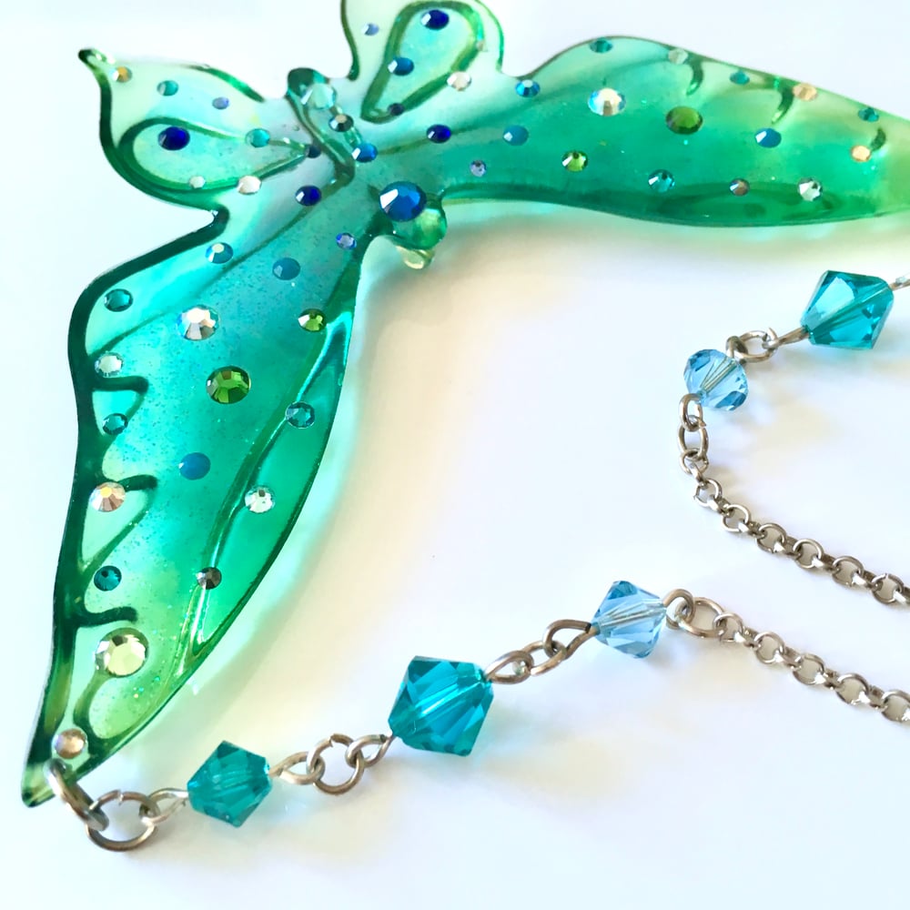 Peacock Ombre Butterfly Large Resin Pendant