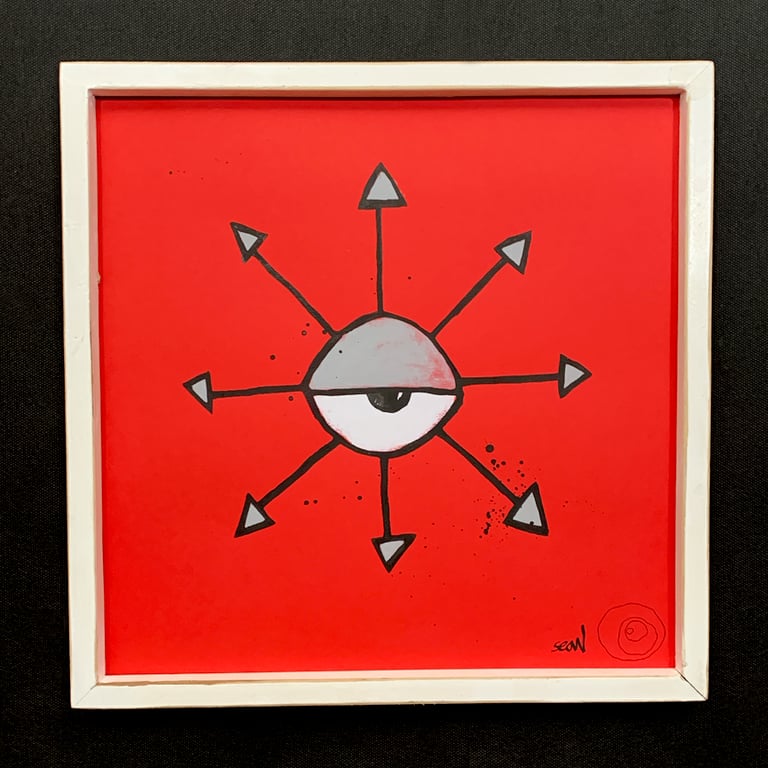 chaos eye (original painting) large FRAMED white V2
