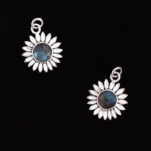 Image of Night Time Flower x Labradorite Moonstone checkerboard cut silver necklace