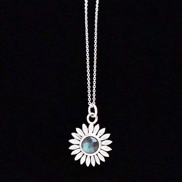 Image of Night Time Flower x Labradorite Moonstone checkerboard cut silver necklace