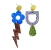 leather metalic daisy/arch drop earrings