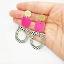 leather checker arch drop earrings