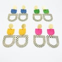 leather checker arch drop earrings