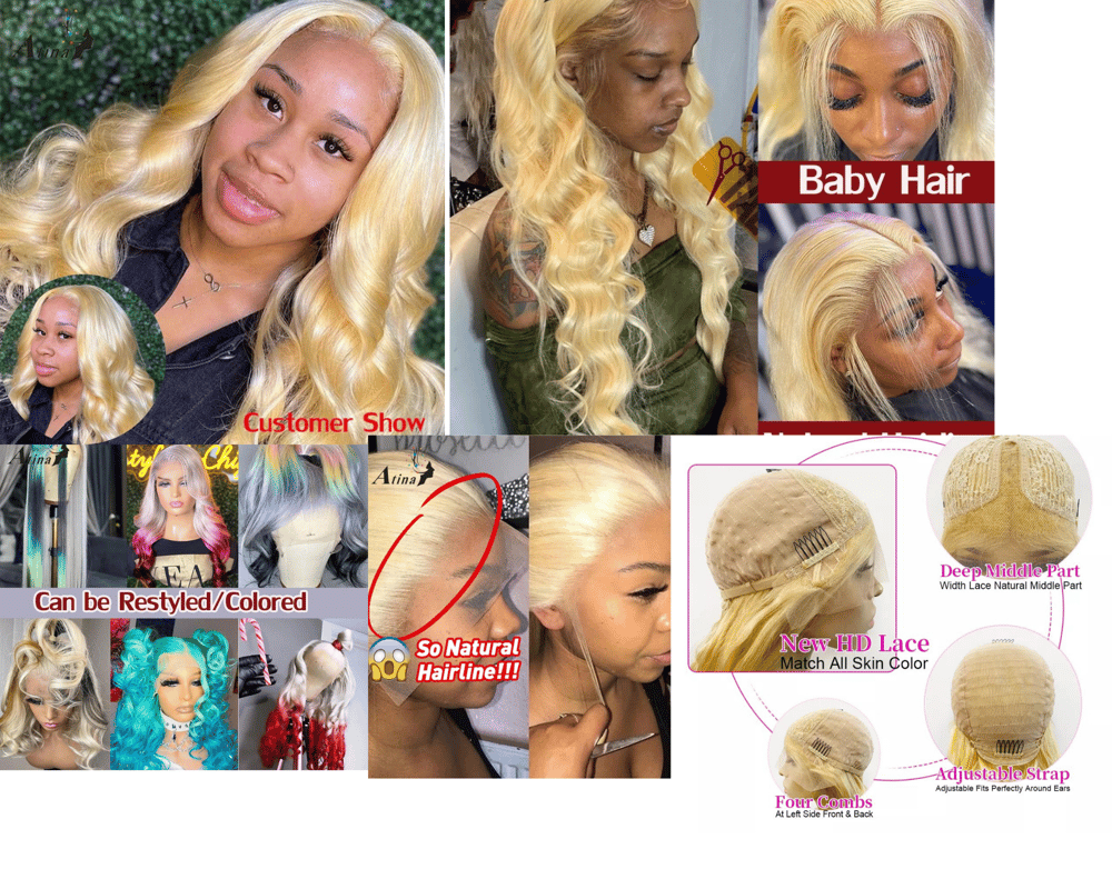 Image of Body Wave 613 Lace Frontal Wig Human Hair Pre Plucked Blonde Colored Full HD Lace Front Wigs