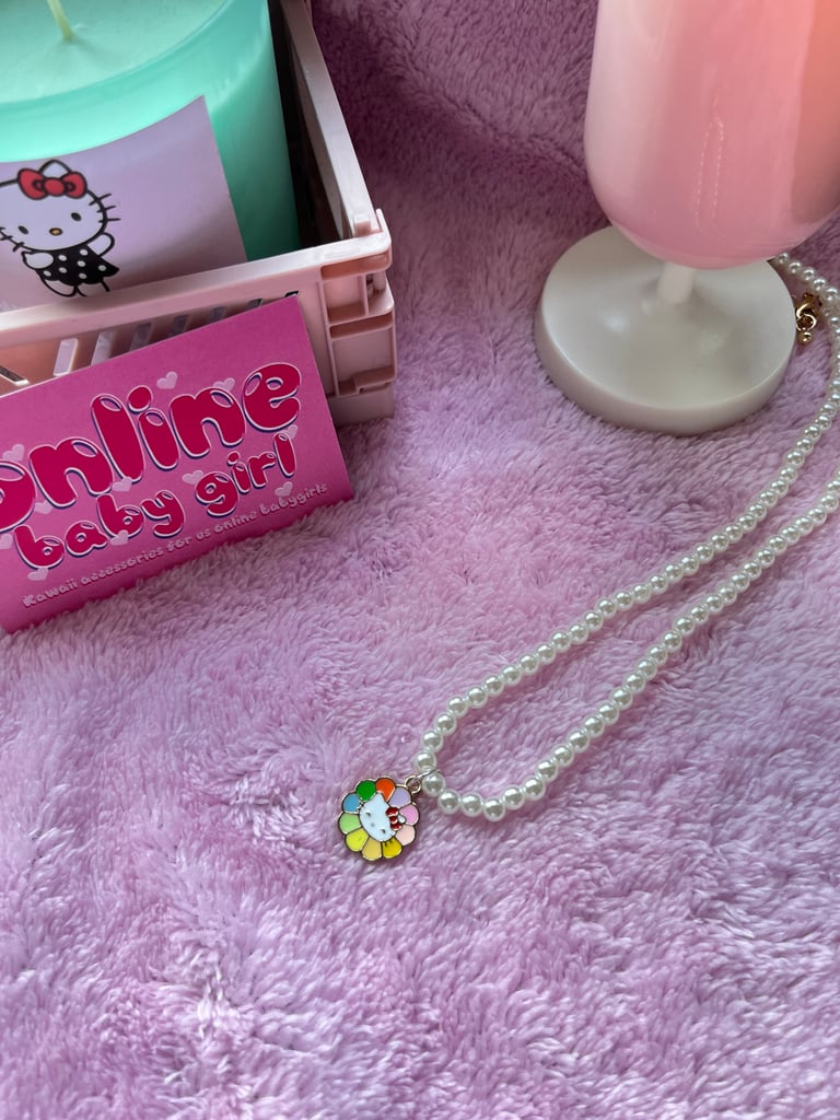 Pearl Necklace with Kitty Flower Image 3