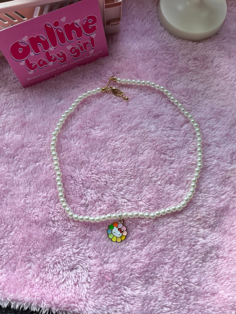 Pearl Necklace with Kitty Flower Image 2