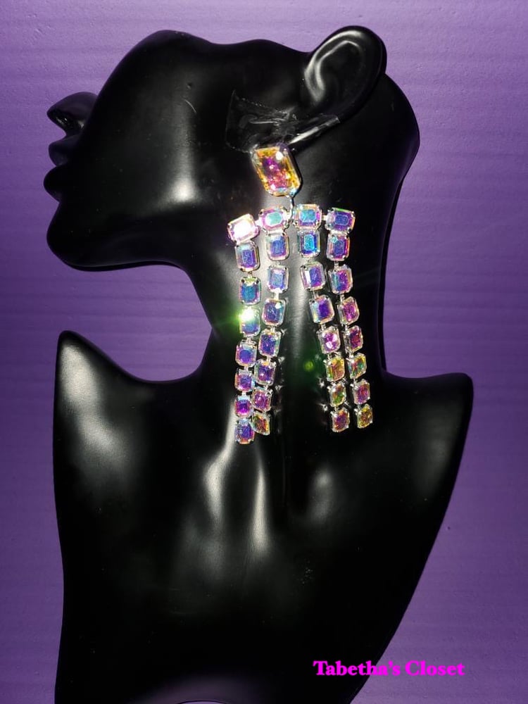 Image of Glass Princess Cut Crystal Fringe Earrings 