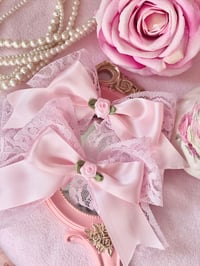 Image 1 of Rose Garden Pink Lace Rosebud Bow