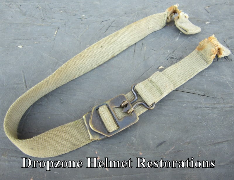 WWII Era Khaki/Tan shade M1 Helmet chin straps. Original. brass buckle. Dropzone Helmet