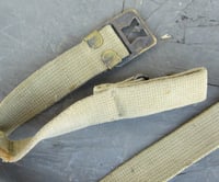 Image 5 of WWII Era Khaki/Tan shade M1 Helmet chin straps. Original. brass buckle.