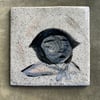 Claudette, handmade tile with underglaze illustration