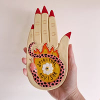 Image 1 of Spiritual Advisor Hand - Trinket Plate / Incense Holder - Yellow Flame