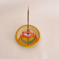 Image 3 of Ceramic Trinket Plate / Incense Holder - All Seeing Eye - Flame