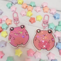Image 2 of Pink or Orange Froggy Friend Holographic Keychains