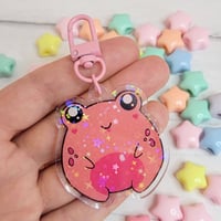 Image 4 of Pink or Orange Froggy Friend Holographic Keychains
