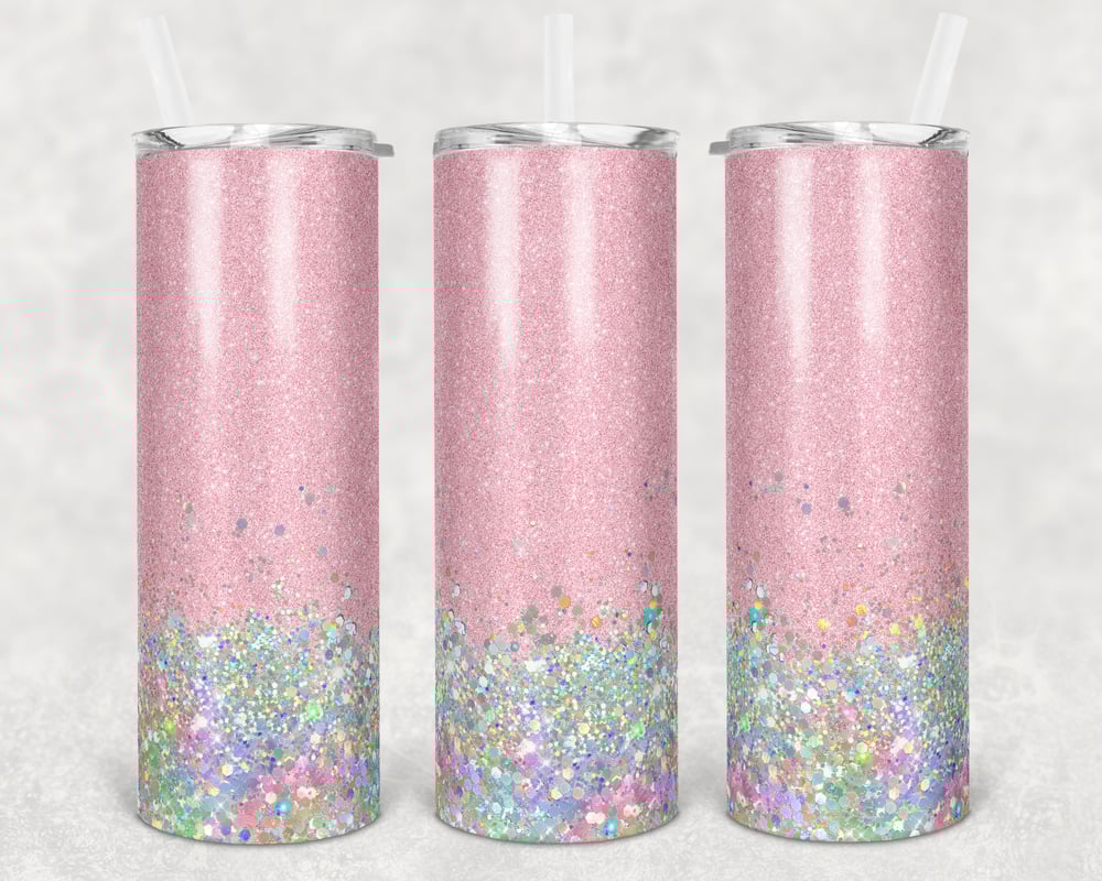 Image of Pink 20 Oz Faux Glitter Tumbler