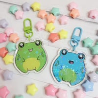 Image 2 of Green or Blue Froggy Friend Holographic Keychains