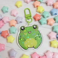 Image 3 of Green or Blue Froggy Friend Holographic Keychains