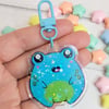 Green or Blue Froggy Friend Holographic Keychains