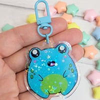 Image 4 of Green or Blue Froggy Friend Holographic Keychains