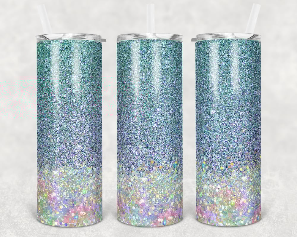 Image of Teal Lavender 20 oz Faux Glitter Tumbler