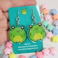 Image 3 of Clover the Frog Holographic Acrylic Earrings