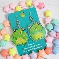 Image 1 of Clover the Frog Holographic Acrylic Earrings