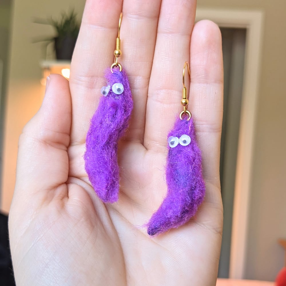 Image of Purple Fuzzy Worm Earrings
