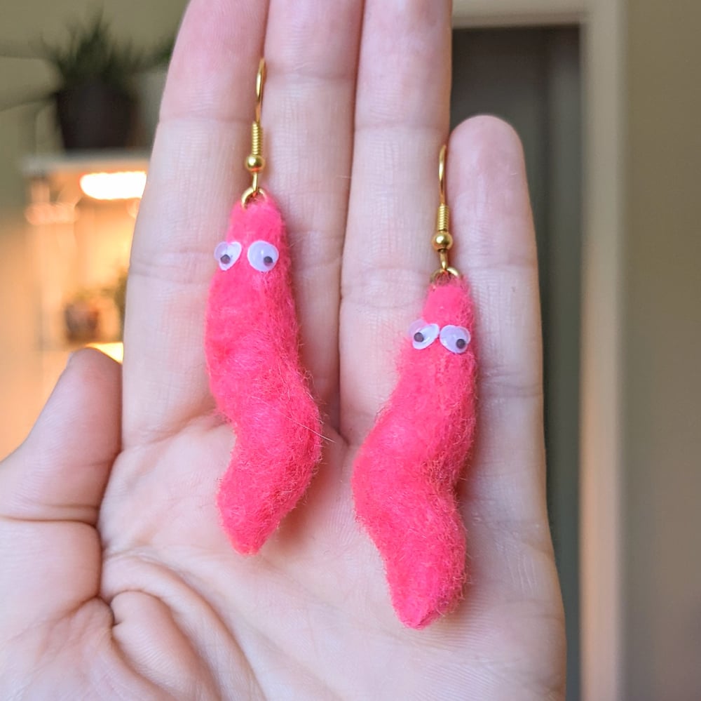 Image of Pink Fuzzy Worm Earrings