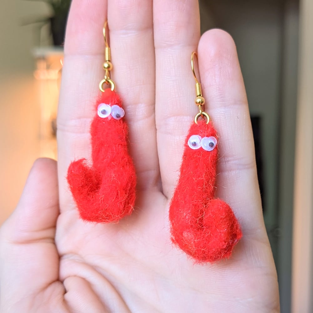Image of Red Fuzzy Worm Earrings