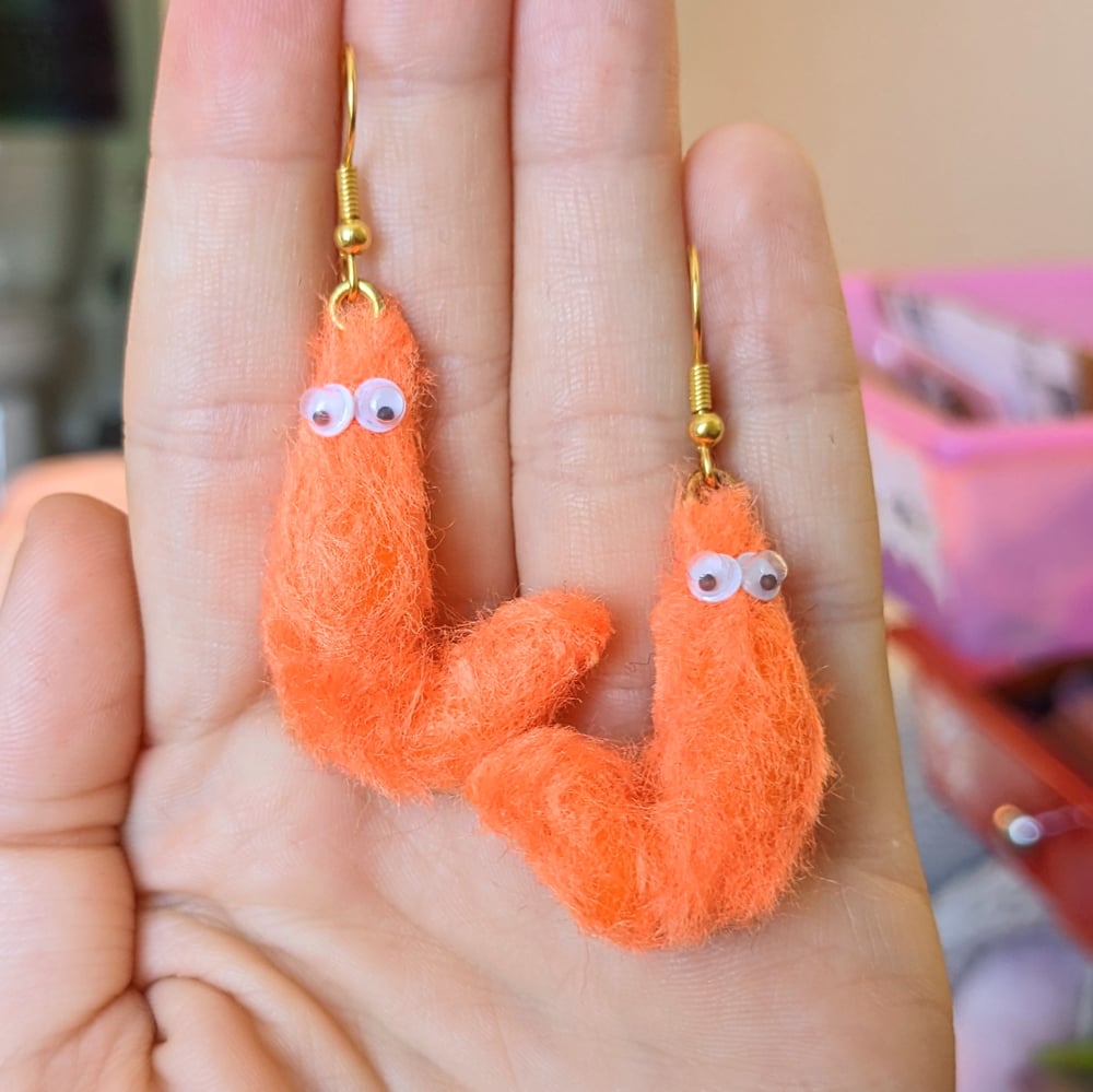 Image of Orange Fuzzy Worm Earrings
