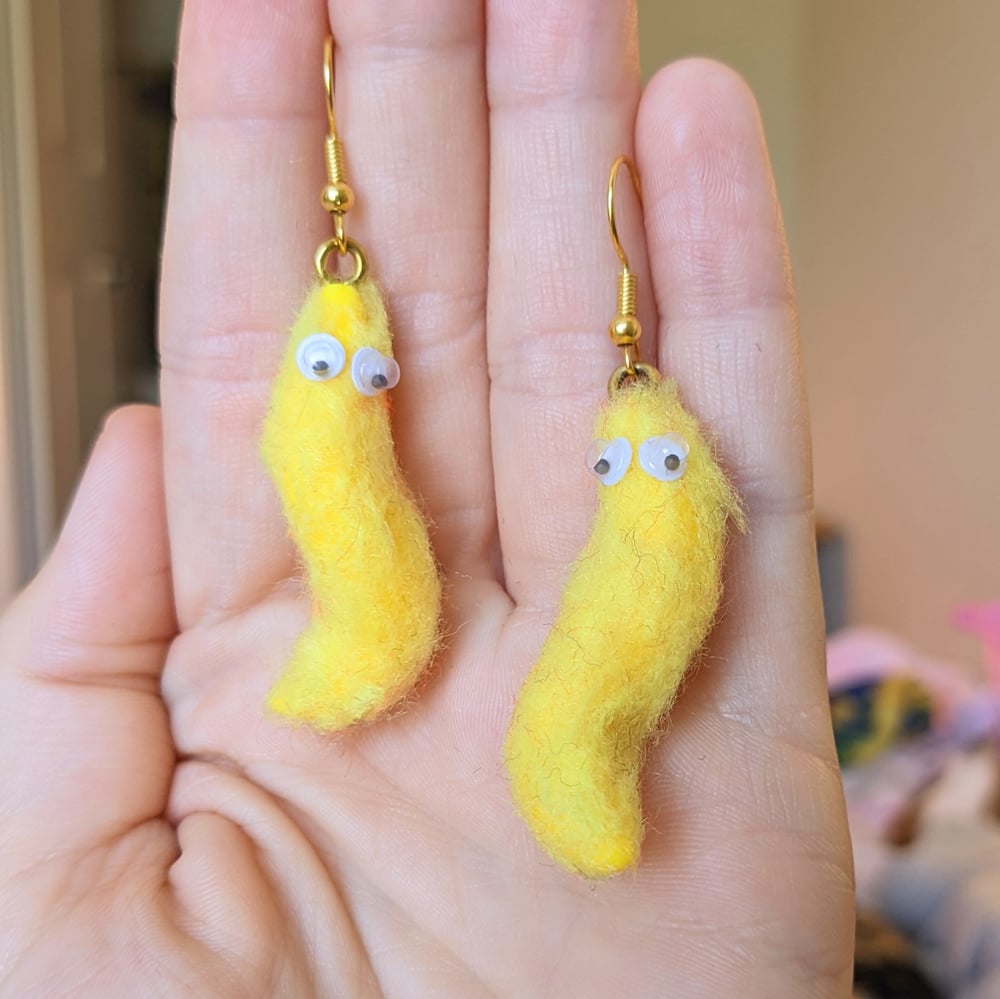 Image of Yellow Fuzzy Worm Earrings