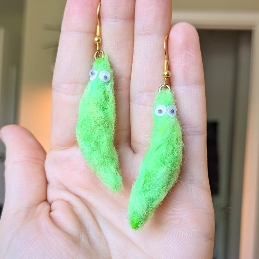 Image of Green Fuzzy Worm Earrings