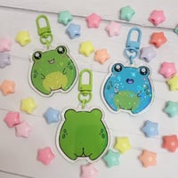 Image 1 of Green or Blue Froggy Friend Holographic Keychains
