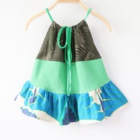 Image 1 of tropical hawaiian greens 8/10 tie vintage fabric tunic top courtneycourtney flouncy gather tie tank