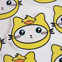 Image 1 of Kitty in a Ducky Hat Vinyl Sticker 