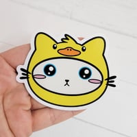 Image 2 of Kitty in a Ducky Hat Vinyl Sticker 