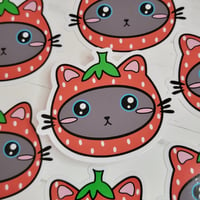 Image 1 of Kitty in a Strawberry Hat Vinyl Sticker 