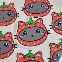 Image 3 of Kitty in a Strawberry Hat Vinyl Sticker 