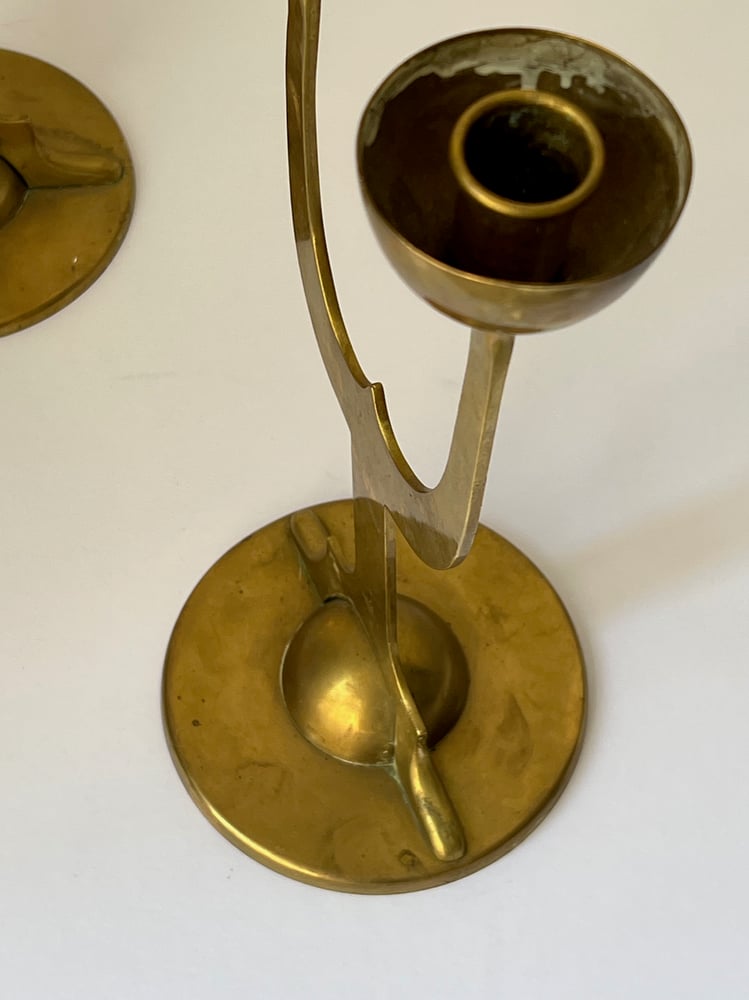 Image of Pair of Brass Candleholders, Sweden
