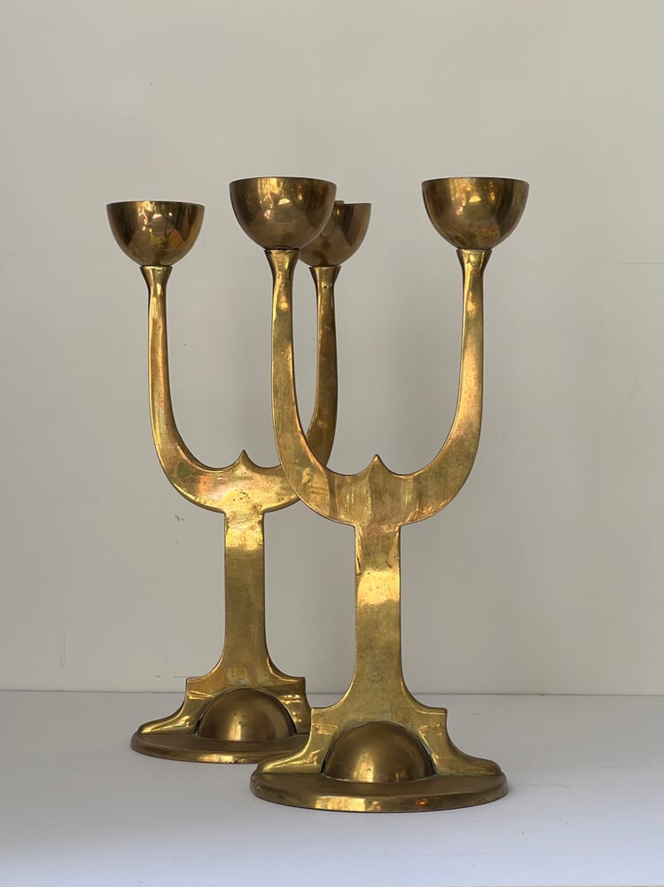 Image of Pair of Brass Candleholders, Sweden