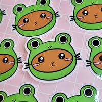 Image 1 of Kitty in a Froggy Hat Vinyl Sticker 